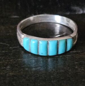 Vintage Zuni Sterling Silver Turquoise Band